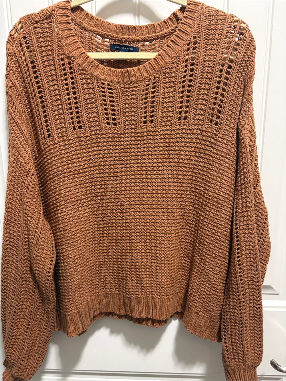 American Eagle XL Rust Brown Open Knit Cotton Blend Sweater